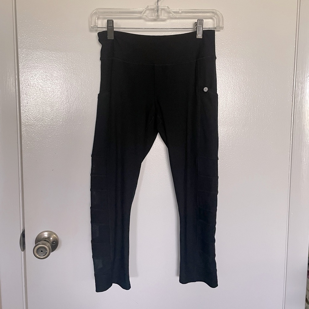 X by Gottex Black sheer details workout leggings SZ SP